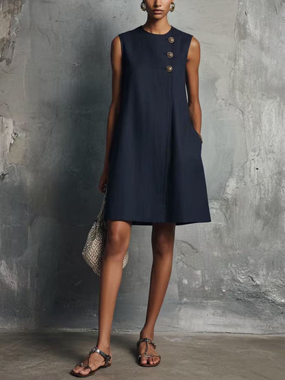 The Sculptural Button Shift Mini Dress