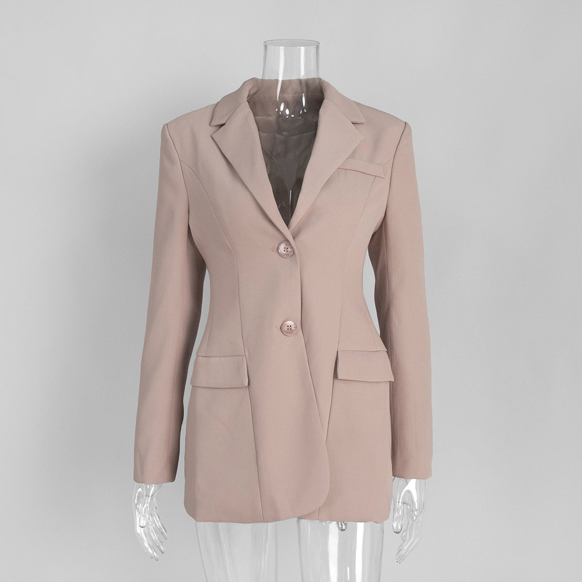 Tailored Women's Blazer with V-Neck and Waist-Cinching Design