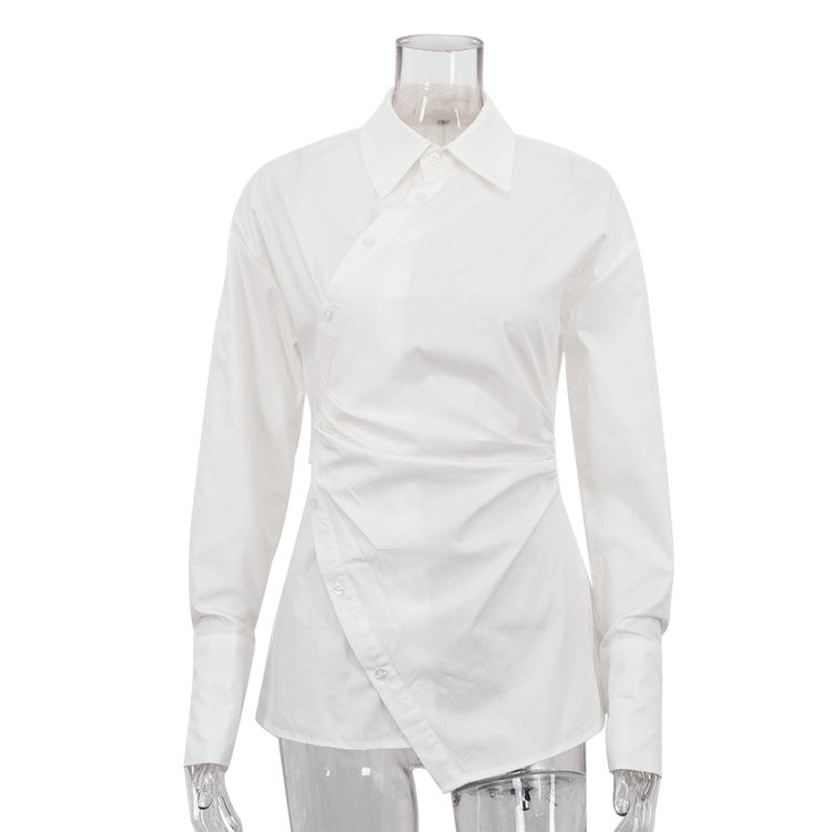 White Cotton Long Sleeve Shirt with Waist Design