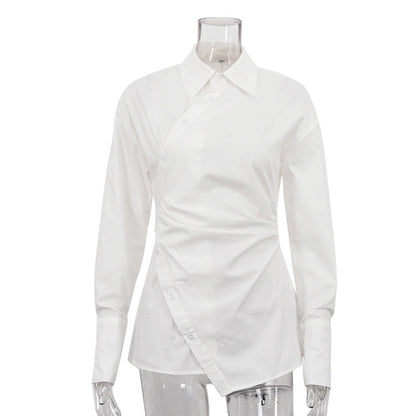 White Cotton Long Sleeve Shirt with Waist Design