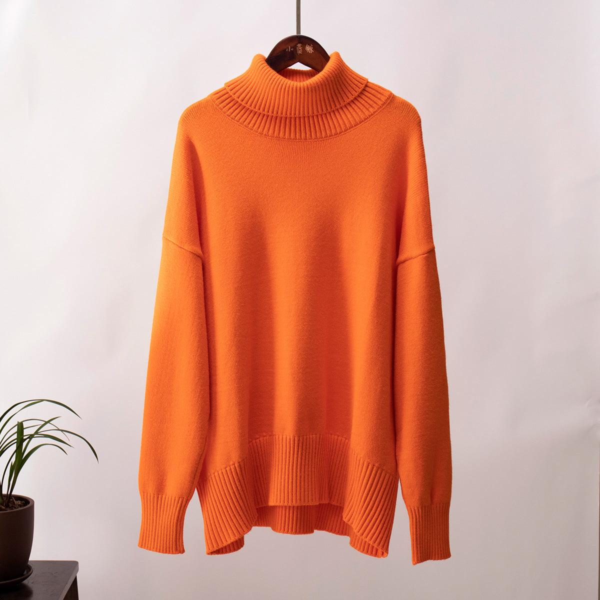 Solid Turtleneck Sweater Cozy Knit Pullover for Women