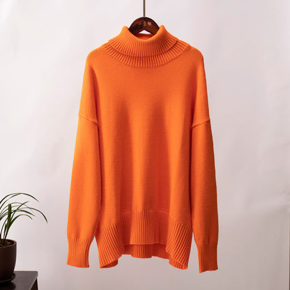 Solid Turtleneck Sweater Cozy Knit Pullover for Women