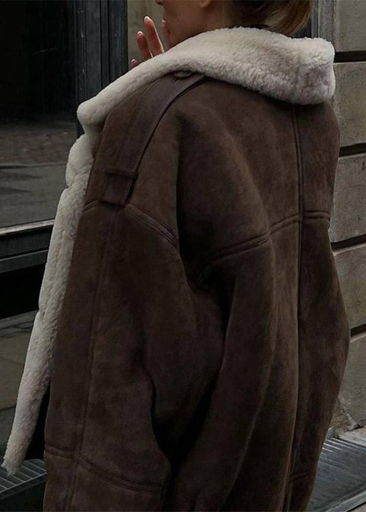 Aviator Jacket Faux Shearling Dark Brown