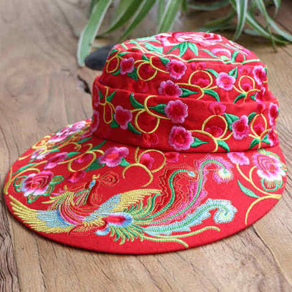 Versatile Ethnic Style Hat, Cotton And Hemp Embroidered Big Eave Hat, Embroidered Hat, Detachable Top, Dual Use Hat