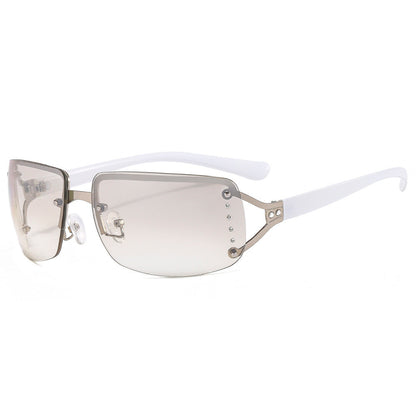 Y2K Rhinestone Square Sunglasses Stylish Metal Frame Eyewear