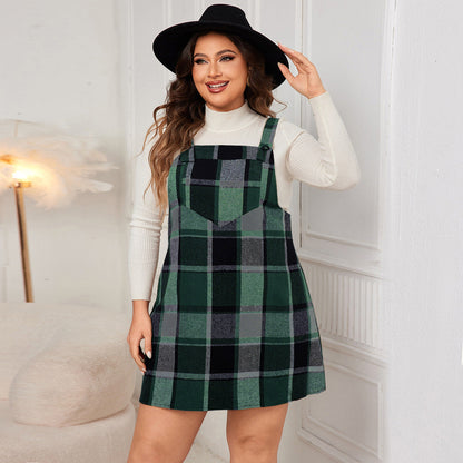Checkered Strap Dress Elegant Plus Size Casual Dress