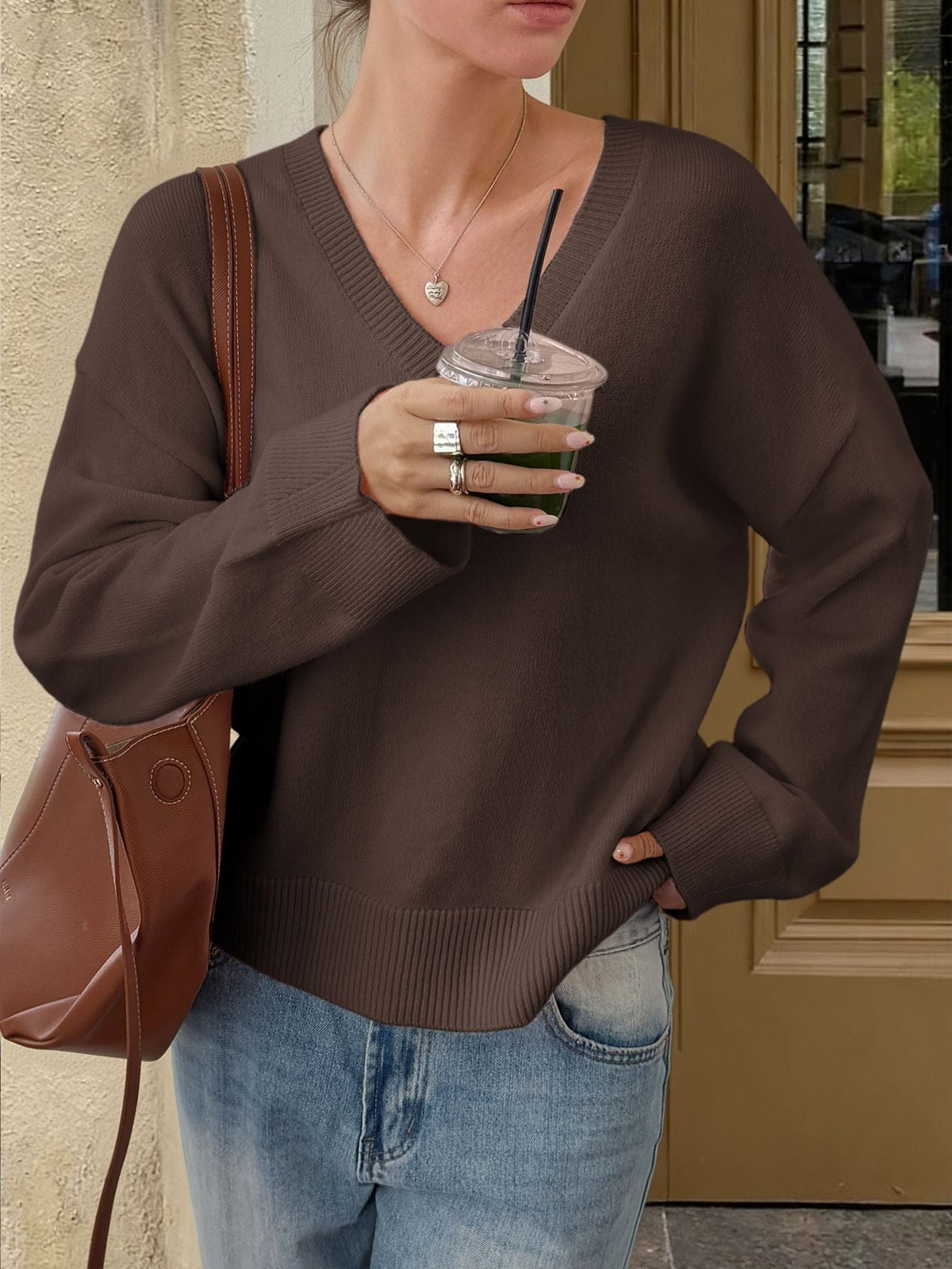 Casual Solid Color Long Sleeve Knit Shirt for Women