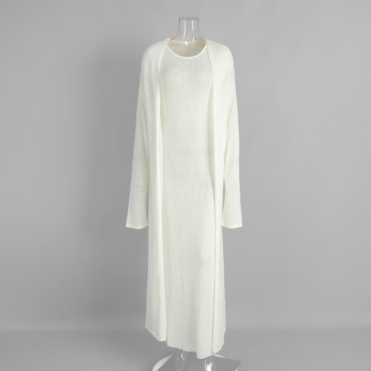Knitted Cardigan Dress Set Stylish Basic Long Dress