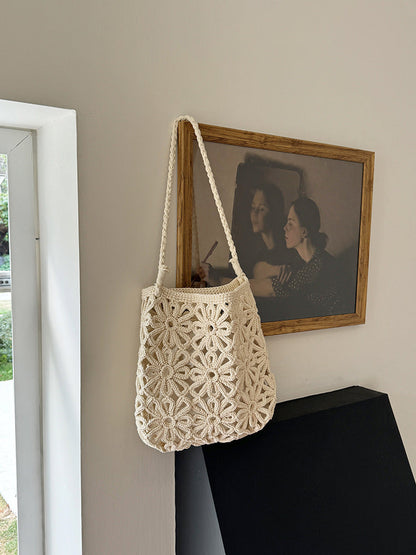 Handmade Floral Hollow Crochet Bag Woven Tote Shoulder Bag