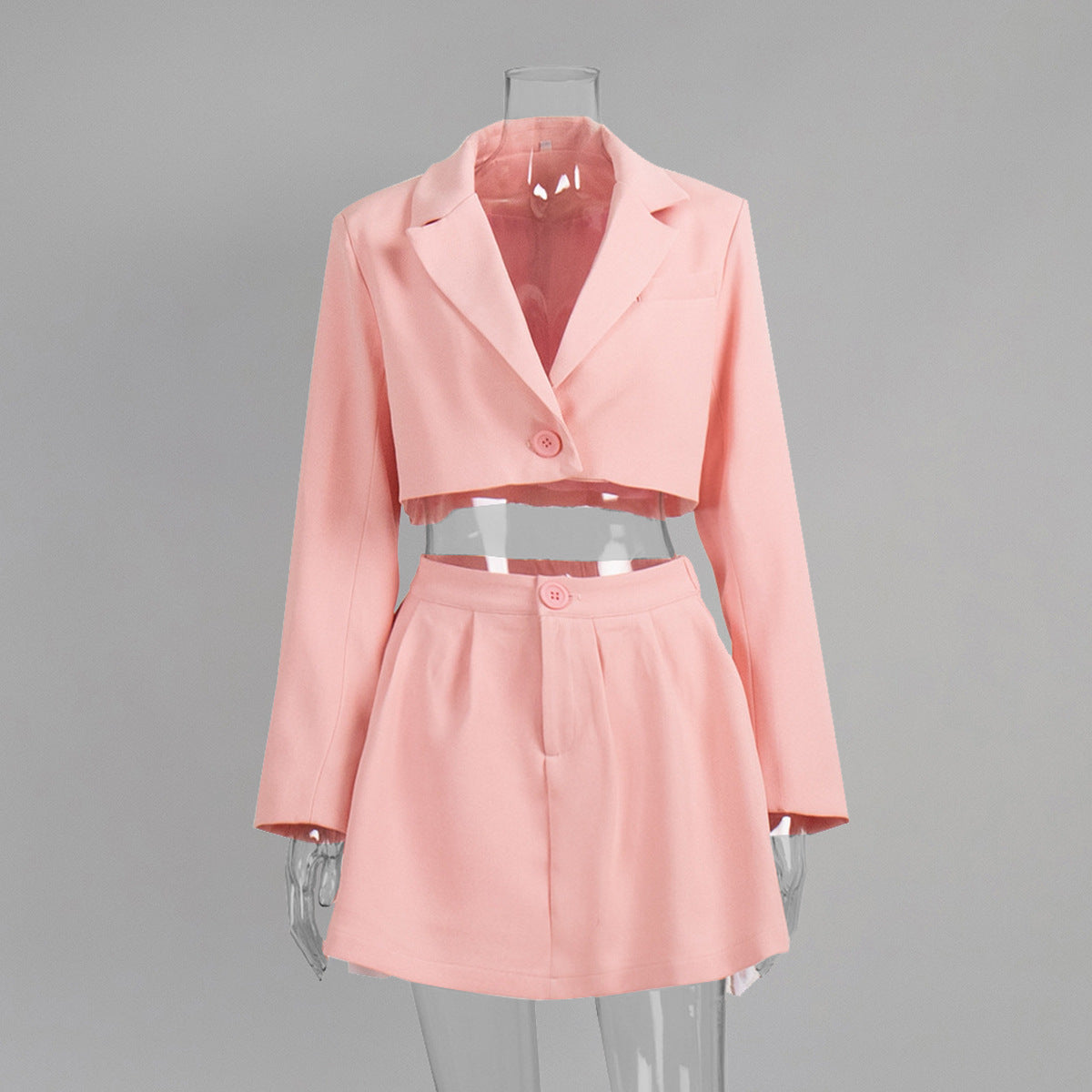 Elegant Blazer Skirt Set Solid Color Polyester Fashion