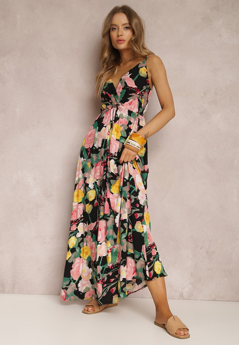 Spring/Summer New Fashion Print Sexy Dress With Deep V-Shaped Sleeveless Backless Long Dress