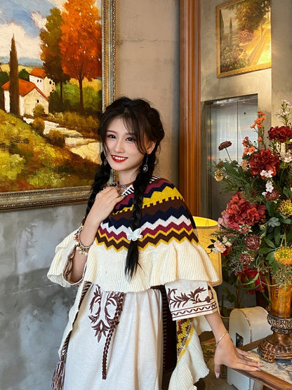 Bohemian Vintage Wear Photo Shawl Women'S Outer With Ethnic Style Vacation Tassel Plus Thick Warm Cape Cape