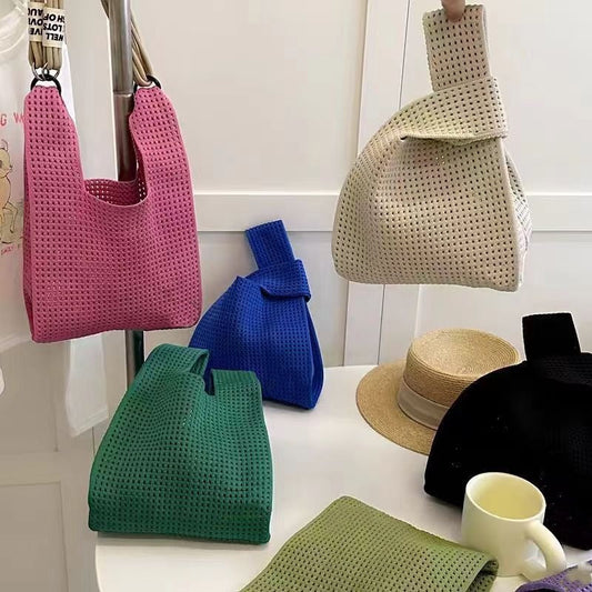 Chic Vintage Hollow Knit Tote Bag for Women