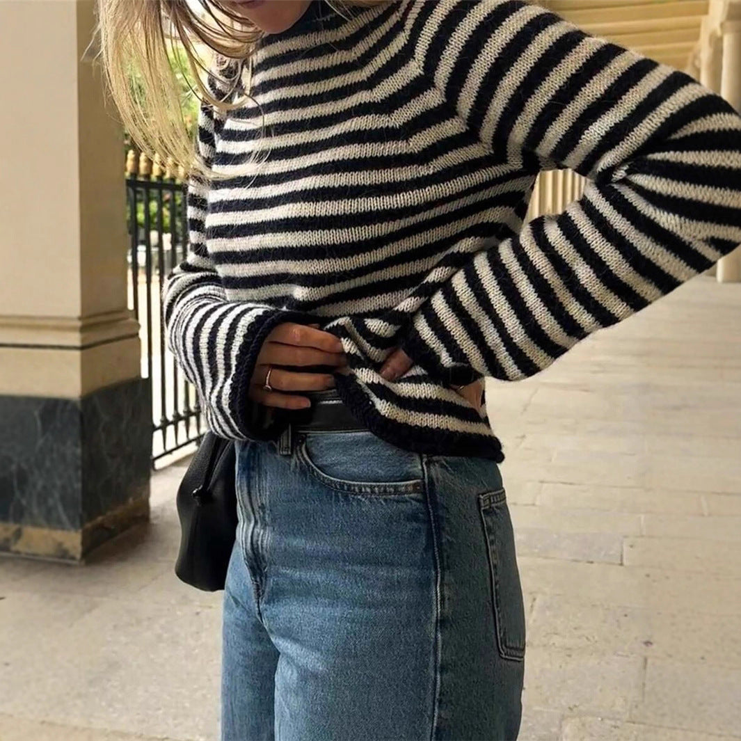 Trendy Striped Color Block Pullover Knit Sweater