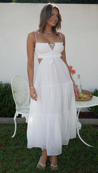 Women'S Clothing 2023 New V-Neck Sleeveless Solid Color Stitched Large Swing Long Dress