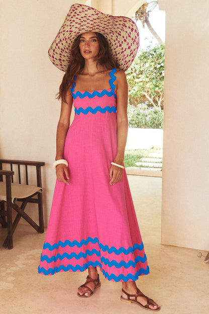 Print Color Block Sleeveless Long Dress