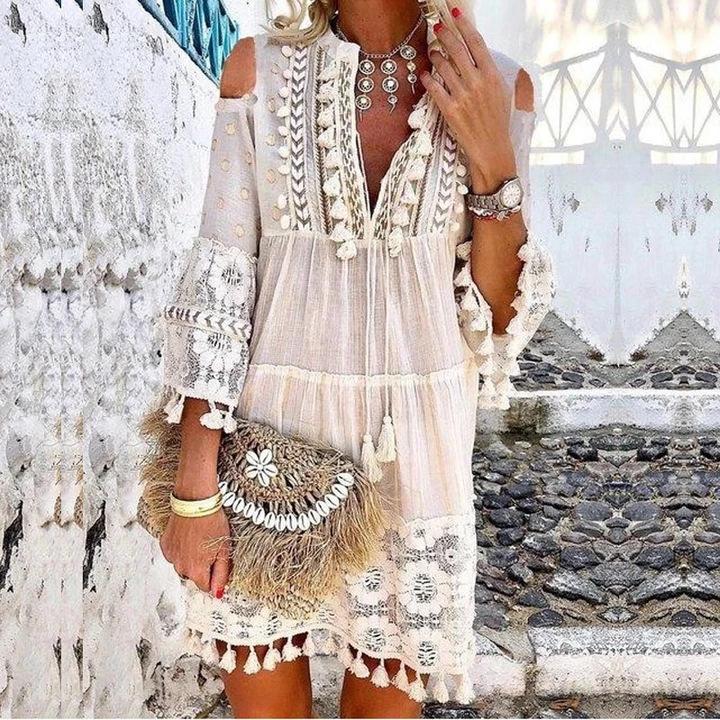 Spring And Summer New 7 Colors Boho Dress Ladies Fashion Sweet Lady Dress Plus Size S-5Xl