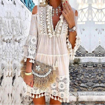 Spring And Summer New 7 Colors Boho Dress Ladies Fashion Sweet Lady Dress Plus Size S-5Xl