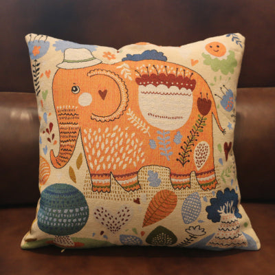 Double Side Embroidered Elephant Cotton Linen Pillowcase Sofa Back, Bedside Cushion Cover