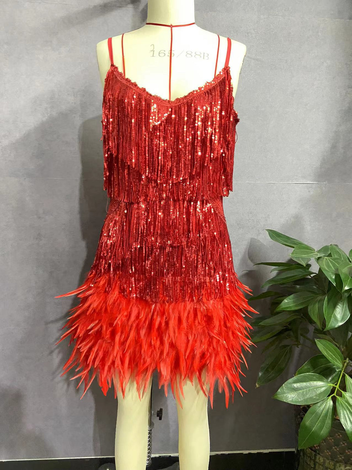 Stylish Fringed Sequin Feather Panels Dress Dress