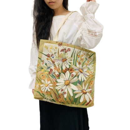 Vintage Floral Embroidered Knitted Shoulder Bag for Daily Use