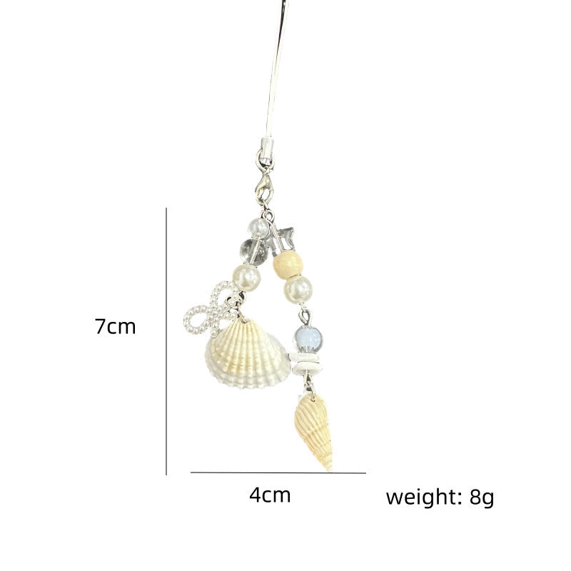 Elegant Pearl Seashell Beaded Keychain Phone Charm