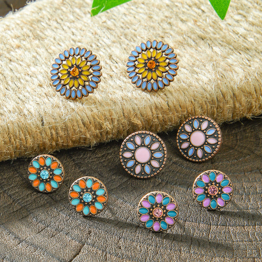 Colorful Bohemian Flower Drop Earrings Stylish Zinc Alloy Jewelry