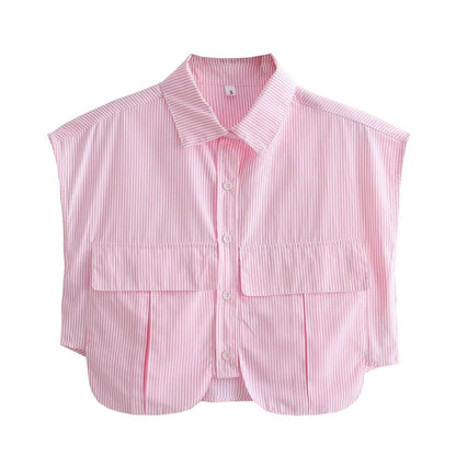 Pockets Irregular Lapel Sleeveless Shirts