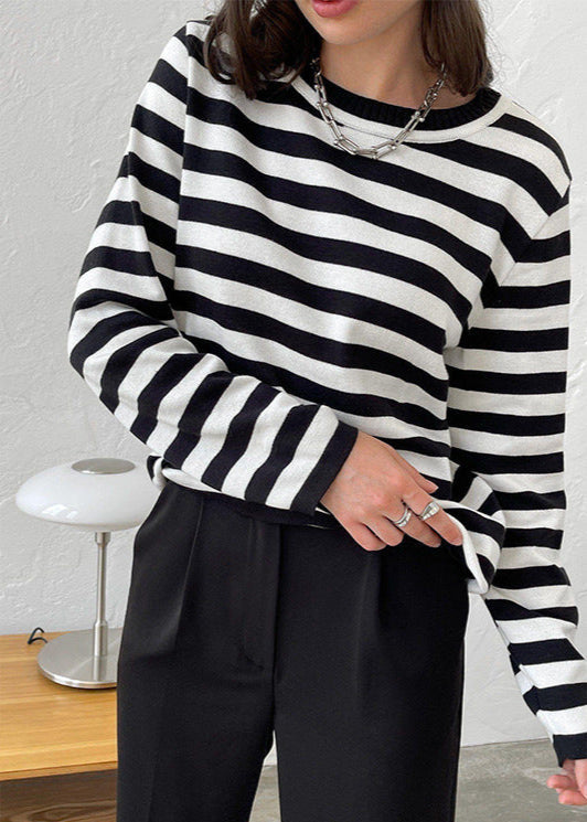 Striped Knit Top Soft Breathable Fabric Classic Style
