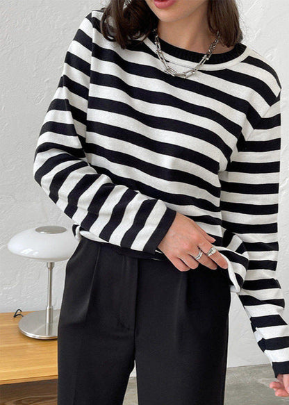 Striped Knit Top Soft Breathable Fabric Classic Style