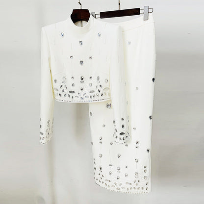 Beaded Short Sleeve Top And Long Skirt Set
