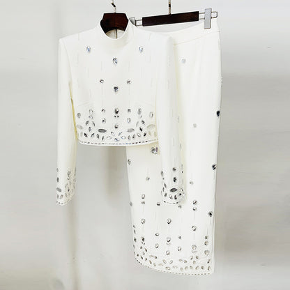 Trendy Two-Piece Beaded Jacket And Long Skirt Set