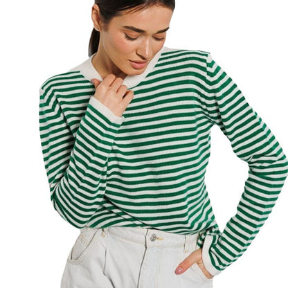 Stripe Contrast Color Knit Tops