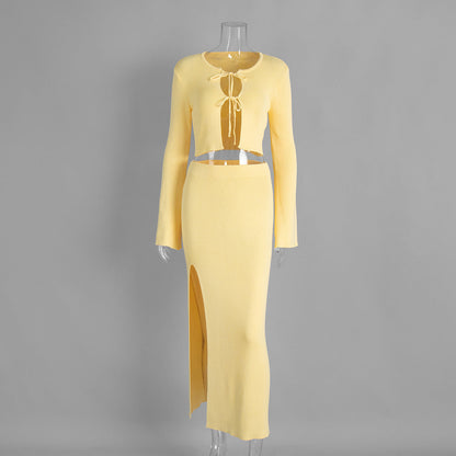 Elegant Bell Sleeve Cardigan & Maxi Skirt Set