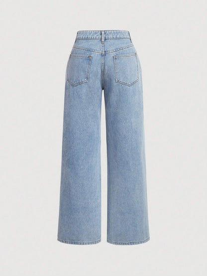 Elegant Bow High Waist Wide Leg Jeans