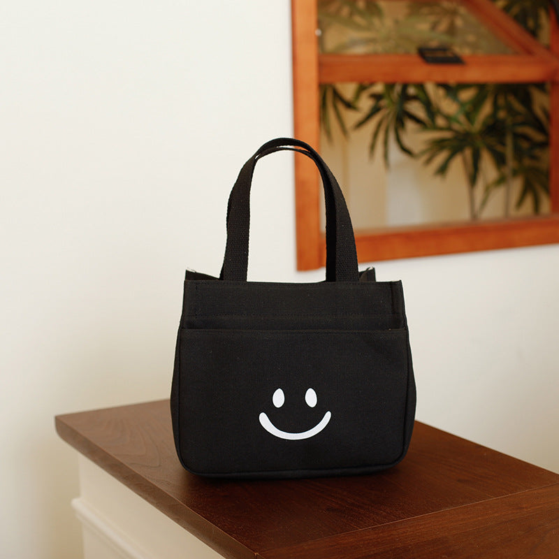 Canvas Lunch Bag With Smiley Face Casual Tote Bag