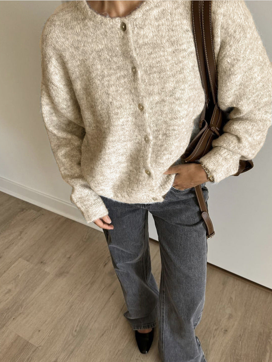 Vintage Crew Neck Long Sleeve Knit Cardigan