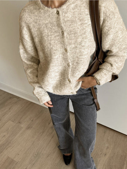 Vintage Crew Neck Long Sleeve Knit Cardigan