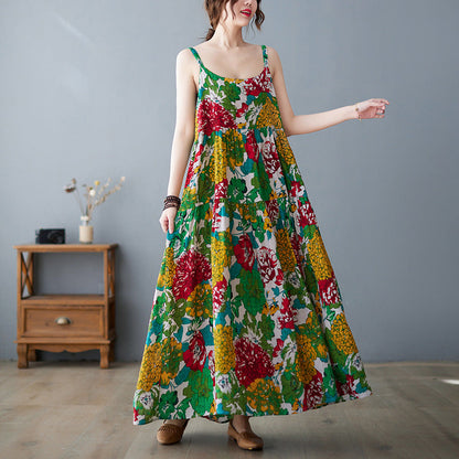 Summer New Women'S Suspender Skirt Age-Reducing Cotton And Linen Large Swing Cake Skirt