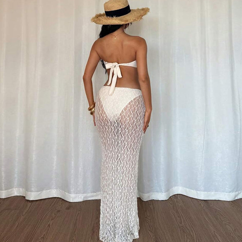 Sexy Strapless Lace Maxi Dress Two-Piece Set