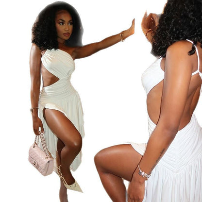 Asymmetrical Strapless Colorblock Maxi Dress