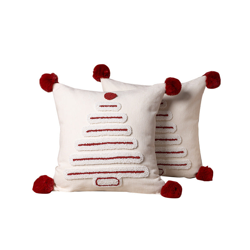 Cute Square Christmas Pillow Case With Pom