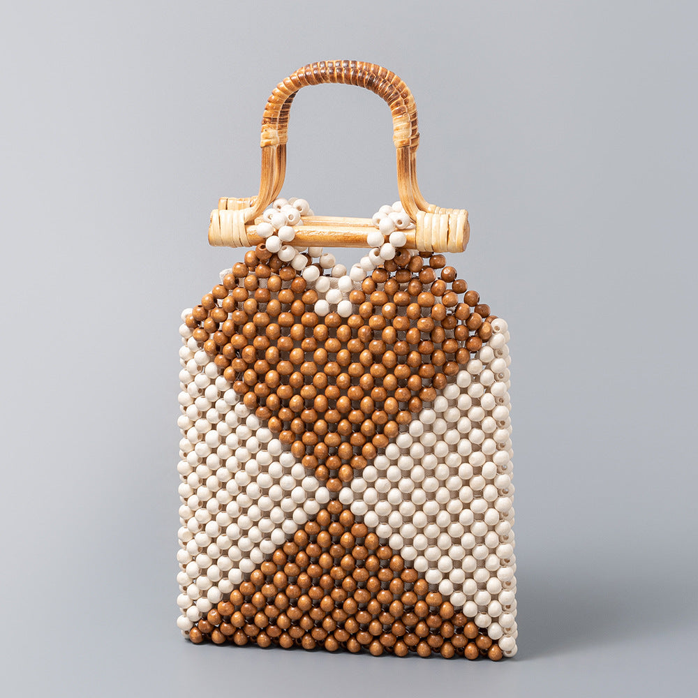 Color Block Bamboo Hollow Handbag