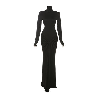 Elegant High Neck Bodycon Long Dress With Backless Design