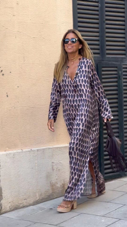 Summer New Products Fashion Printing V-Neck Long Dress Women