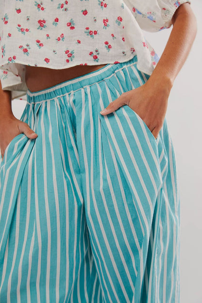Casual Elastic Waist Color Block Striped  Pants
