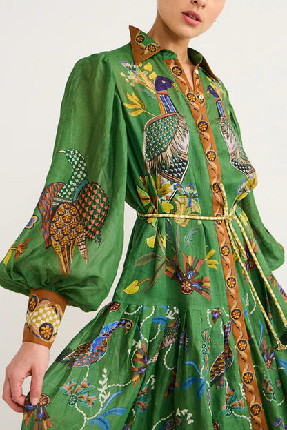 New Autumn Printed Cardigan With Large Swing And Long Sleeved Dress For Women