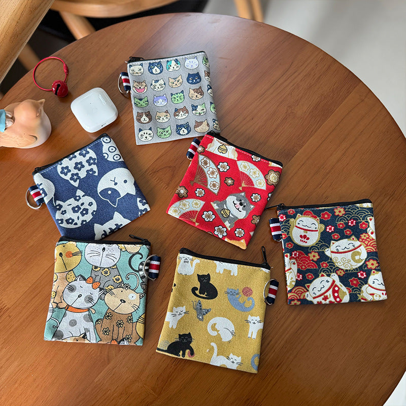 Cute Canvas Travel Coin Purse Keychain Wallet