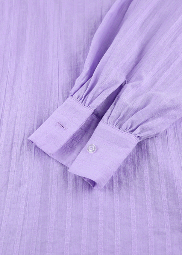 Striped Cotton Shirt And Shorts Set Purple