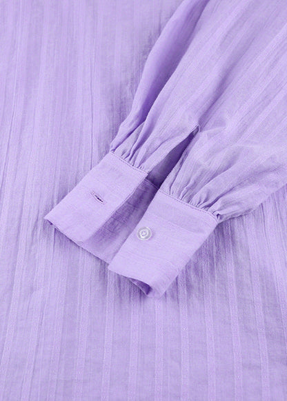 Striped Cotton Shirt And Shorts Set Purple